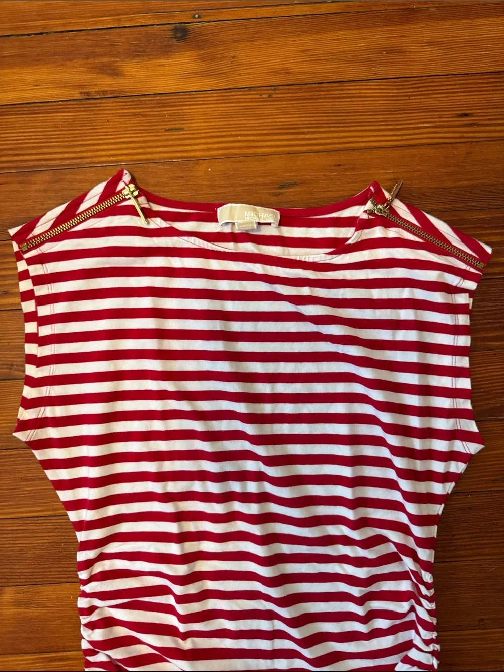Michael Kors Red and White Striped Sleeveless Top with ruched sides size S
